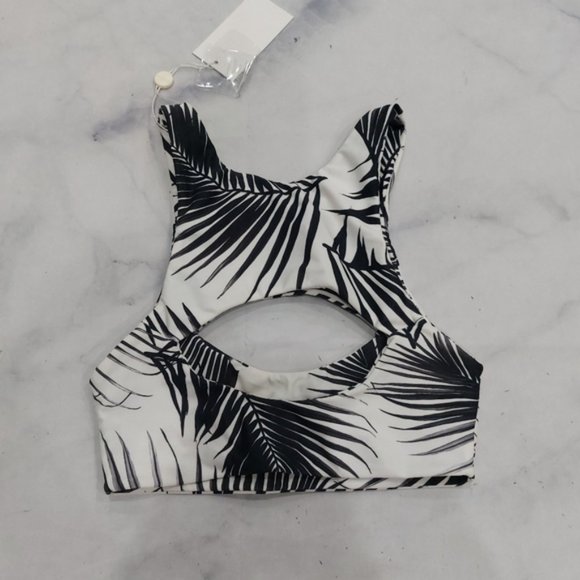Mikoh Swim MARRAKESH Cut Out Crop Bikini Top Palm Leaf Tropical - Picture 3 of 5